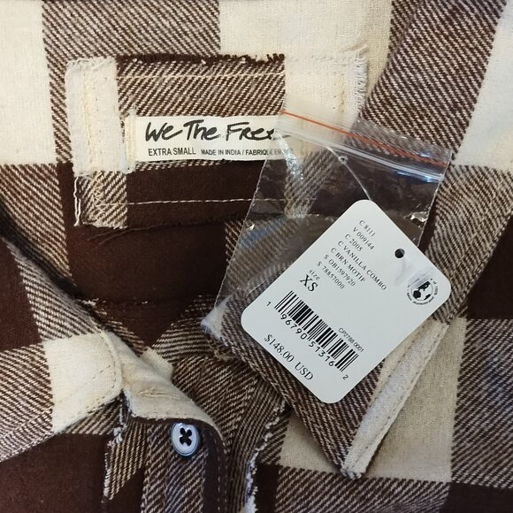 Free People We the Free So Long Summer Plaid Top XS NWT Chocolate Brown - Picture 4 of 7
